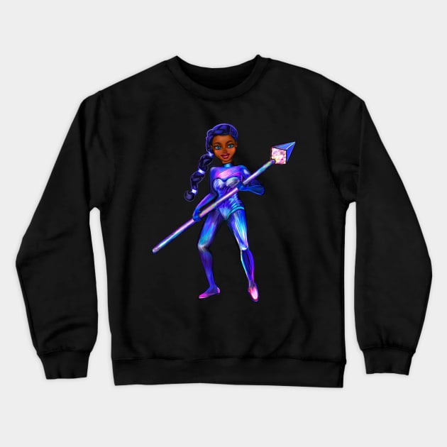 Black anime girl from outer space 2 ! beautiful  black girl with Braided hair, blue eyes, Cherry pink lips and dark brown skin. Hair love ! Crewneck Sweatshirt by Artonmytee